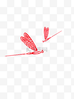 中国风蜻蜓剪纸装饰元素