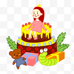 粉色生日蛋糕盒图片_手绘矢量卡通美食餐饮生日蛋糕和
