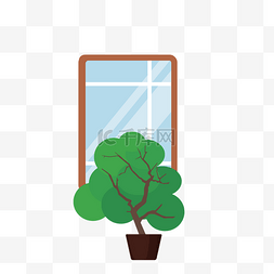 卡通透明镜子和植物免抠图
