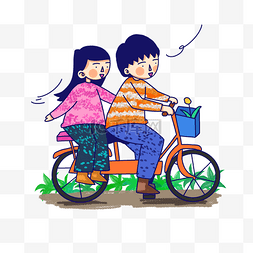 微风图片_情侣一起春游骑自行车