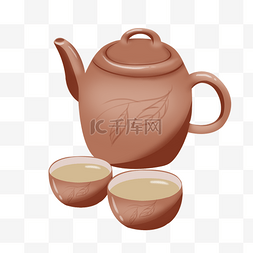 茶具茶壶手绘插画