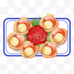 玫瑰肉图片_手绘海鲜美食贝壳之盘装扇贝红花