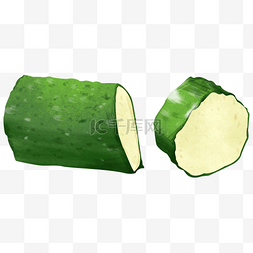 健康养生手绘图片_切开的绿色青瓜黄瓜蔬菜写实手绘