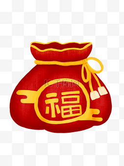 红色中国风福图片_手绘新年喜庆红色金边福袋中国风