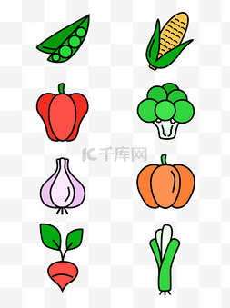 简约风单色描边蔬菜水果食物元素