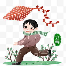 春天的节气图片_手绘立春放风筝插画