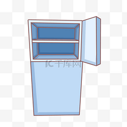开着的空冰箱图片_手绘蓝色冰箱插画