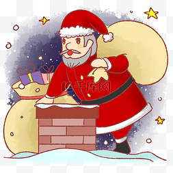 手绘圣诞节人物图片_圣诞老人送礼手绘卡通人物PNG素材