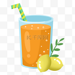 夏天清凉叶子图片_果汁饮料橙汁柠檬水果
