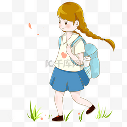 背着的女孩图片_开学季背着书包上学小女孩