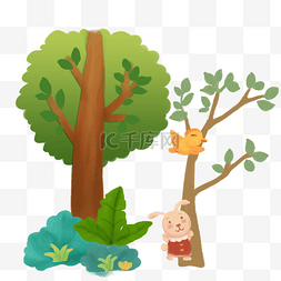 森林大树卡通图片_卡通森林环保植树节