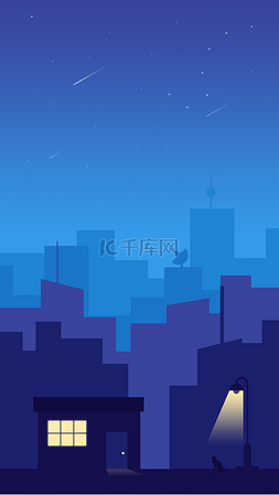 夜晚城市图片_蓝色城市插画背景