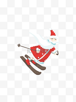 开心滑雪的圣诞老人像素化设计可