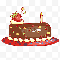 红色手绘草莓图片_手绘巧克力蛋糕插画