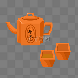 茶壶茶杯的元素图片_橘色的茶壶茶杯