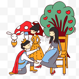 小白兔矢量图片_手绘卡通可爱梦幻童话王子和灰姑