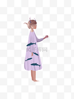 创意紫色连衣裙女孩元素设计