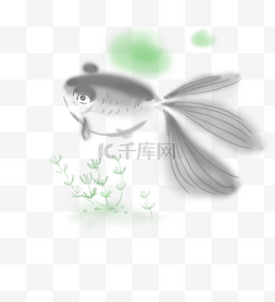 中国风水墨墨迹设计图片_清明节手绘古风金鱼