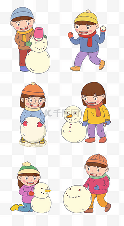 小孩子堆雪人图片_冬季冬日手绘堆雪人系列