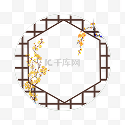 带树枝的花图片_手绘中国风窗格插画