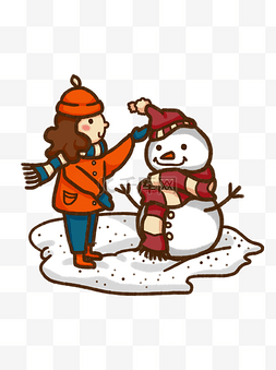 围巾手套帽子图片_手绘风插画圣诞节冬天堆雪人设计