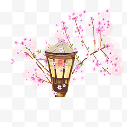 樱花装饰路灯开放烂漫粉色PNG