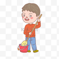 家务少年图片_手绘人物打扫卫生男孩