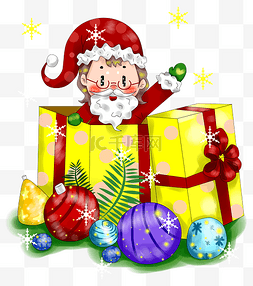 气氛红色图片_卡通手绘厚涂圣诞节老人与礼物插