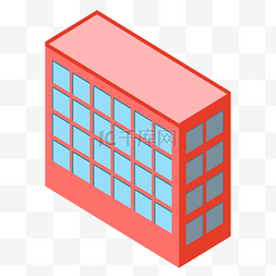 红色2.5D立体建筑插画