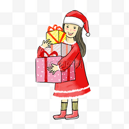 穿红袍图片_圣诞节收礼物的小女孩