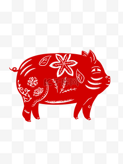 中国风猪年剪纸图片_窗花剪纸猪年吉祥如意红色创意喜