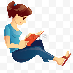 读书的女人图片_正在读书的卡通女生免抠图下载