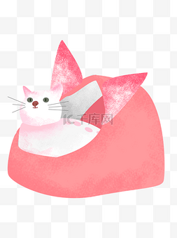 粉色水彩绘猫窝里的猫咪插画元素