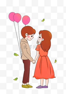 情人节人插画图片_情人节人物和气球