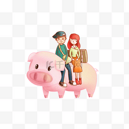 侧坐图片_春运粉色手绘骑着猪回家