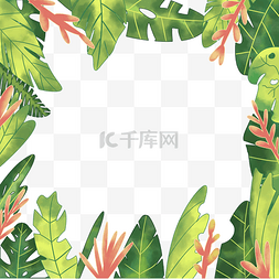 手绘花框素材图片_绿色树叶围绕的边框