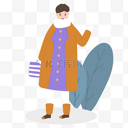 围巾大衣图片_卡通插画风穿冬装的男人