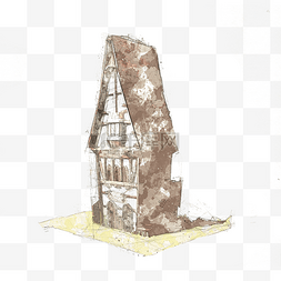 手绘线描教堂建筑插画
