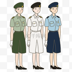 仪仗队军姿图片_国庆节海陆空女兵手绘插画免抠元