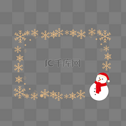 卡通雪人边框图片_圣诞节卡通扁平明信片金色雪花雪