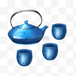 蓝色的茶壶手绘插画