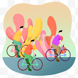 动感小素材图片_扁平风骑自行车插画