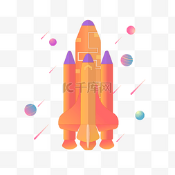 卡通太空火箭插画图片_扁平卡通火箭免扣