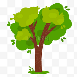 树木草地插画图片_卡通手绘绿色树木