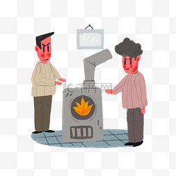冬季人物卡通图片_冬季人物在锅炉旁取暖