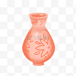 手绘橘红色的瓷瓶插画