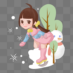 雪天雪花图片_卡通手绘女孩冬日滑冰游玩插画