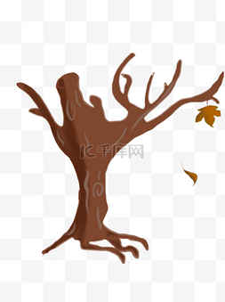 秋树素材图片_秋树秋天落叶枯树手绘插画可商用