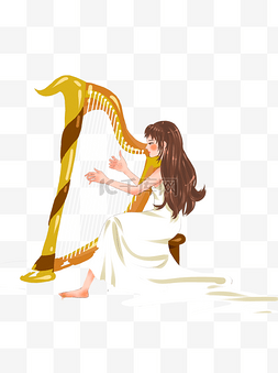 音乐唯美图片_手绘弹竖琴的文艺女生设计
