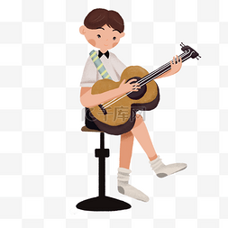 帅气的男生图片_手绘吧台弹吉他的学生